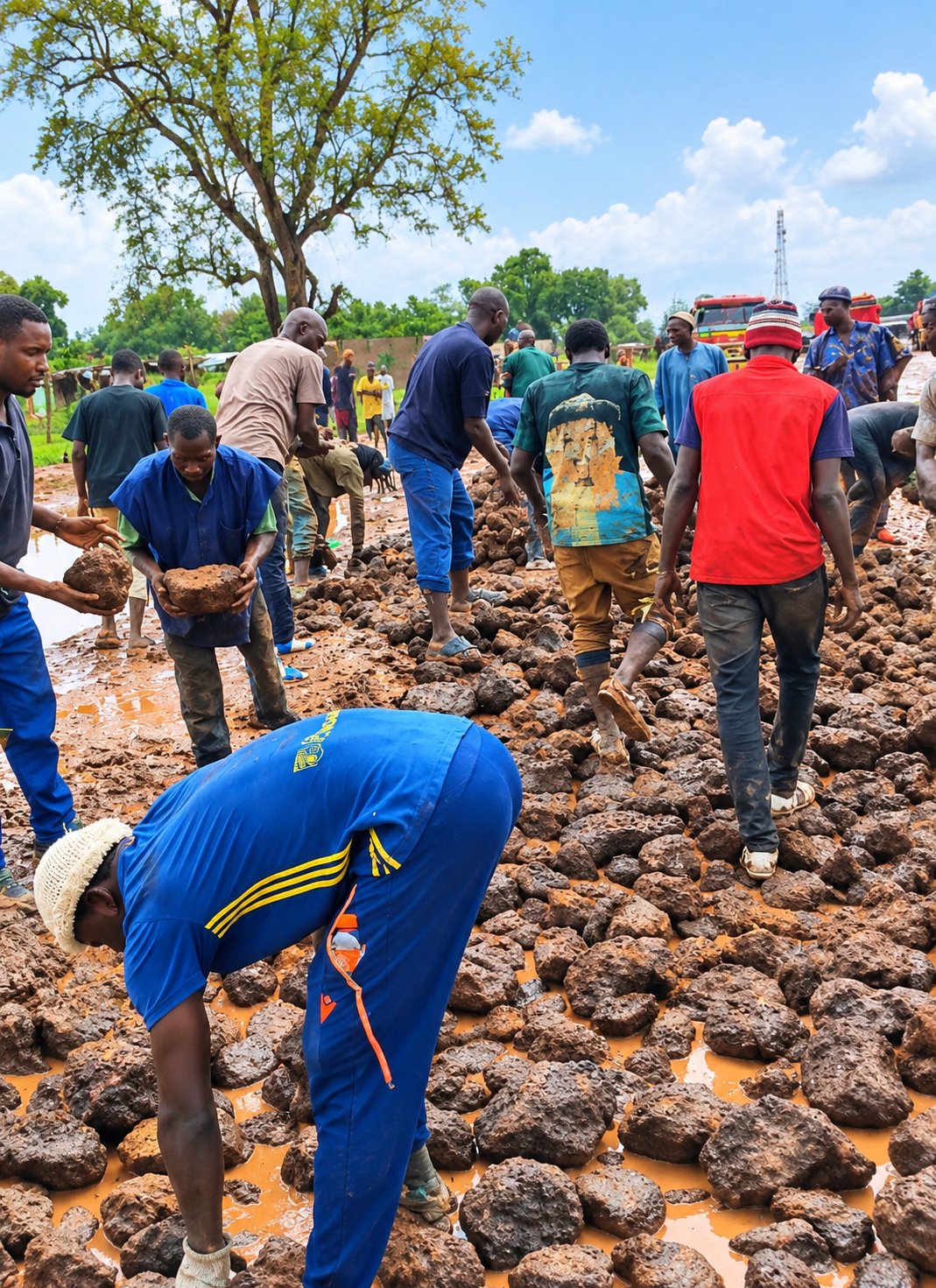 Route Tambaga-Manantaly : les jeunes de Kobri à l'œuvre, la solidarité répond présent.